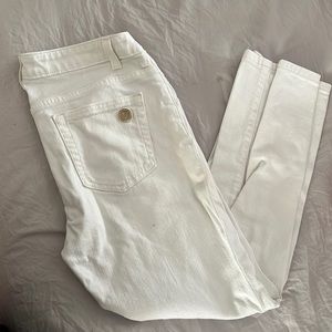 MICHAEL KORS White Women Skinny Stretchy Cropped Jeans with 2 Gold Zippers